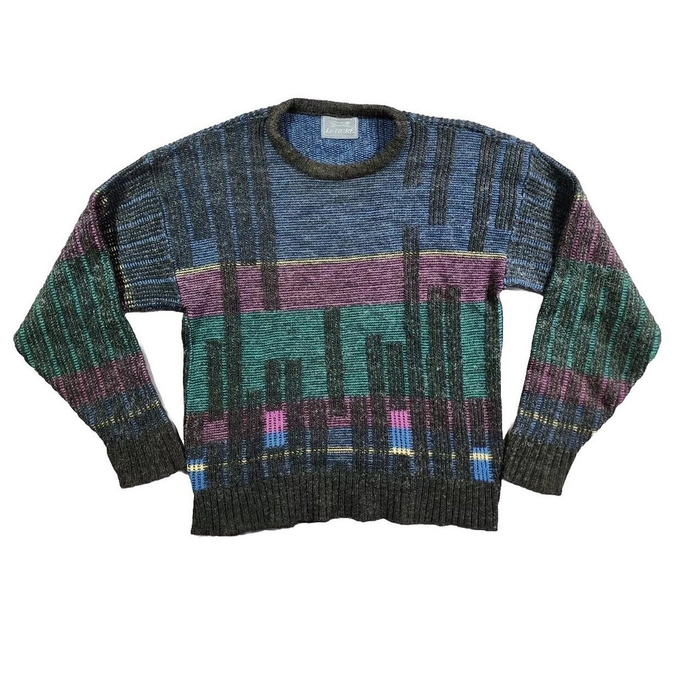 Le Tigre Sweater Vintage 80s Geometric Abstract Knit Mens Medium Multicolor